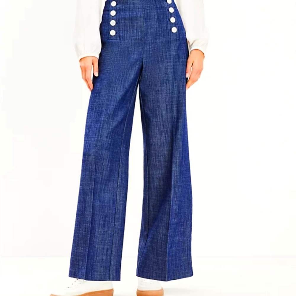New Loft Petite Mariner Trouser Pants in Refined Denim